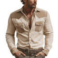 Men's Classic Western-style Cotton And Faux Suede Patchwork Long-sleeved Shirt MTA2543L0U