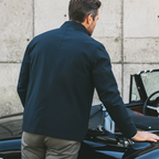 Men's Business Casual Navy Blue Snap-button Collar Zip-up Jacket MTA2675L4U