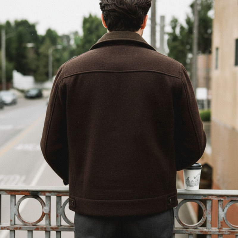 Men's Business Classic Dark Brown Faux Wool Zip-Up Jacket MTA2564L0U