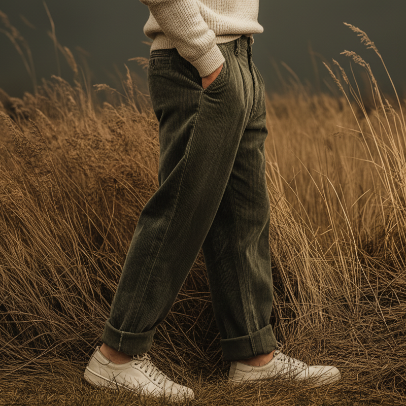 Men's Classic Army Green Corduroy Casual Pants MTA0698K3U