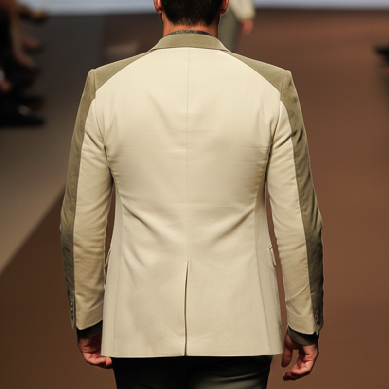 Men's Business Faux Suede Color-blocked Two-button Single-vent Slim-fit Blazer MTA2558L5U