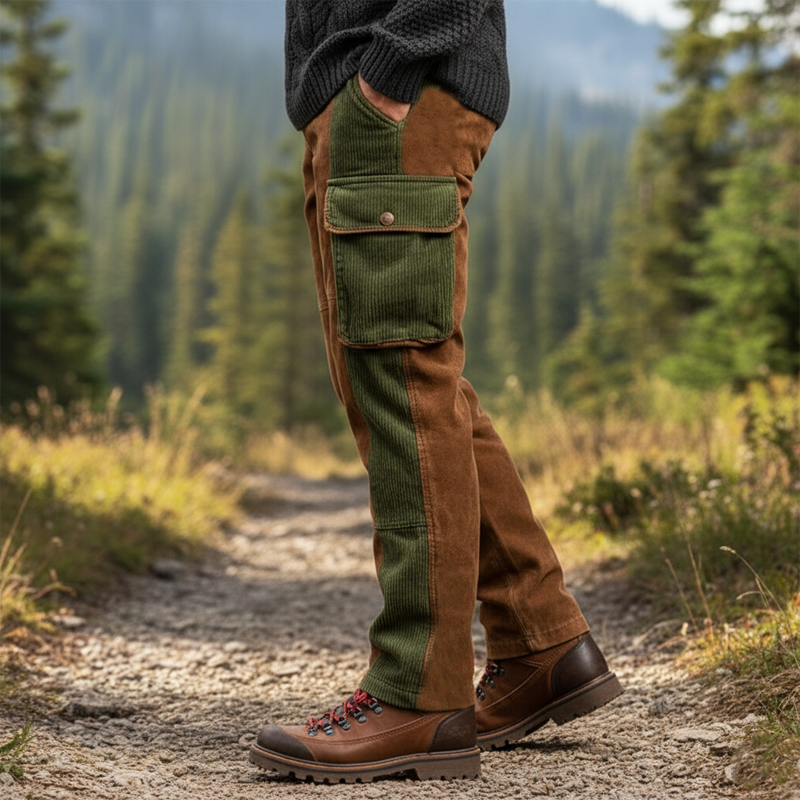 Men's Retro Suede And Corduroy Color-blocked Straight-leg Trousers  MTA1034K6U