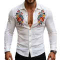 Men's Retro Casual Embroidered Cotton Lapel Long-Sleeve Shirt MTA2378L5TO