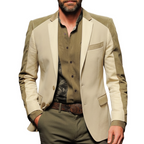 Men's Business Faux Suede Color-blocked Two-button Single-vent Slim-fit Blazer MTA2558L5U